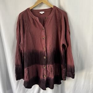 J Jill PureJill Womens Mauve Tie Dye Ombre Long Sleeve Gauze Shirt Sz XL Peasant